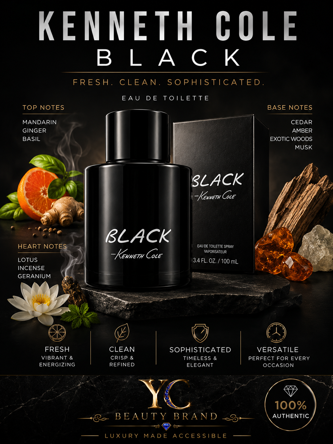 Kenneth Cole Black Eau de Toilette 100ml | Fresh & Sophisticated Men’s Fragrance