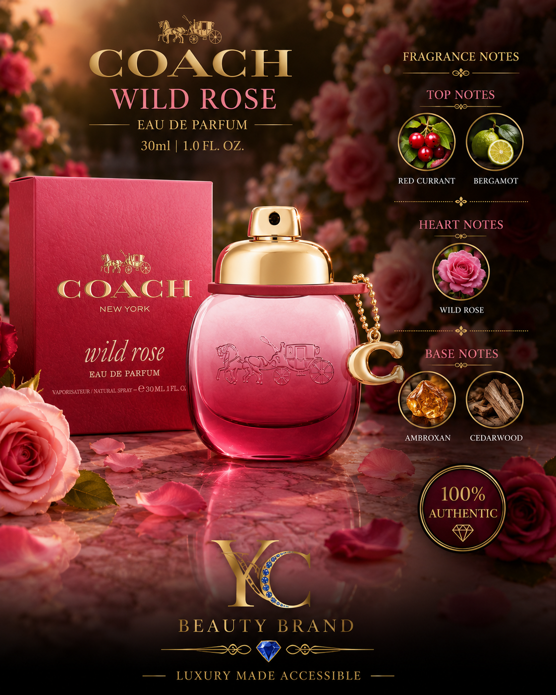 Coach Wild Rose Eau de Parfum 30ml | Romantic Floral Fruity Perfume for Women