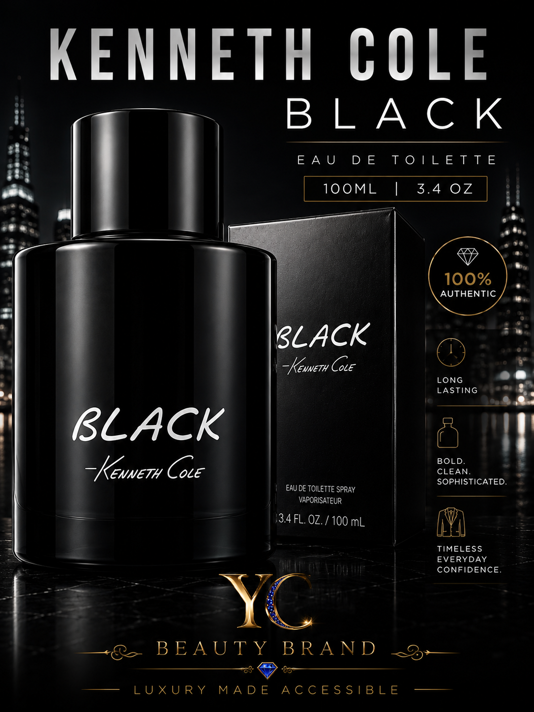 Kenneth Cole Black Eau de Toilette 100ml | Fresh & Sophisticated Men’s Fragrance