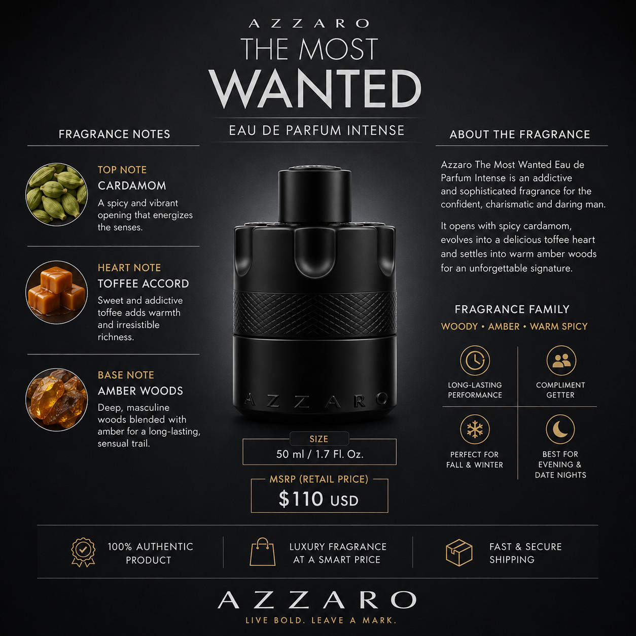 Azzaro The Most Wanted Eau de Parfum Intense 50ml / 1.7 oz Men’s Fragrance